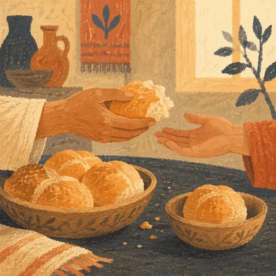 Hands Sharing Bread in Warm Fellowship