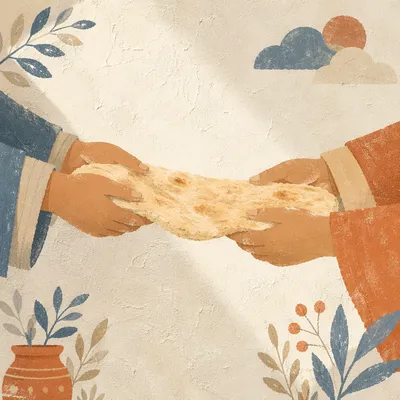 Hands Sharing Rustic Bread in Soft Daylight
