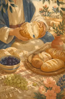 Hands Sharing Rustic Bread at Picnic