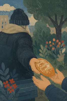 Sharing Bread in a Quiet Urban Park