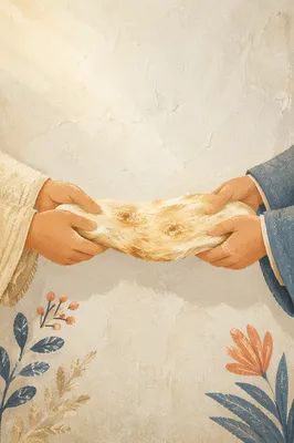 Hands Sharing Rustic Flatbread in Gentle Light