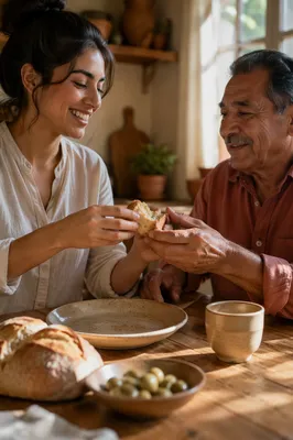 Two People Sharing Rustic Bread