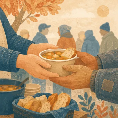 Compassionate Hands Serving Warm Meal Outdoors