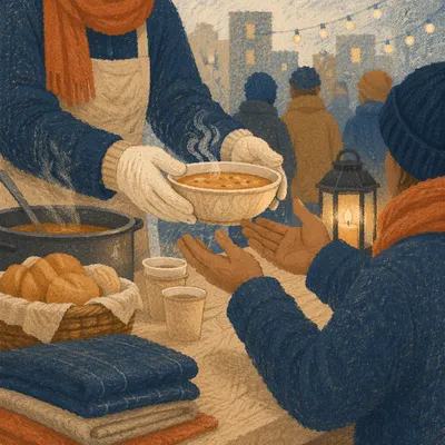 Hands Serving Soup at Community Meal