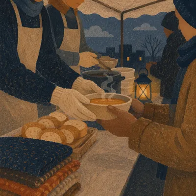Compassionate Hands Serving Warm Meals Outdoors
