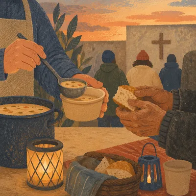 Caring Hands Serving Meals at Chapel Courtyard