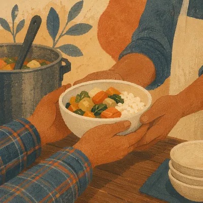 Caring Hands Serving Warm Community Meal
