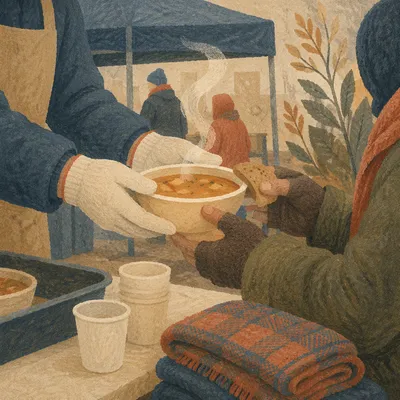 Compassionate Hands Serving Soup to Homeless