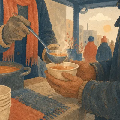 Compassionate Hands Serving Soup to Homeless