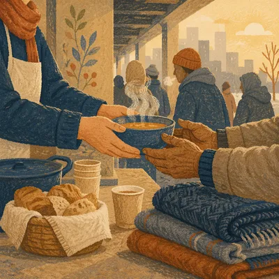 Compassionate Hands Serving Soup Outdoors
