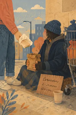 Compassionate Food Handoff on Urban Sidewalk