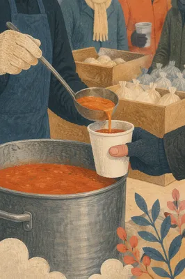 Volunteers Serving Soup at Homeless Outreach