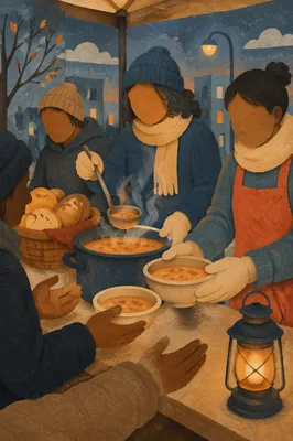 Compassionate Hands Serving Food at Dusk