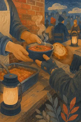 Compassionate Hands Serving Soup and Bread