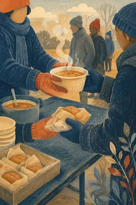 Hands Serving Warm Meals With Compassion