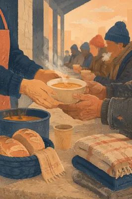 Compassionate Hands Serving Soup Outdoors