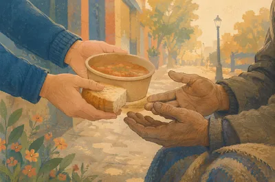 Compassionate Hands Serving Soup to Homeless