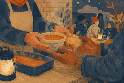 Compassionate Hands Serving Soup and Bread