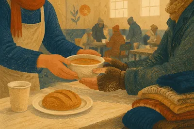 Compassionate Hands Serving Soup and Bread