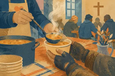 Compassionate Hands Serving Soup to Homeless