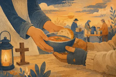 Compassionate Hands Sharing Soup and Bread