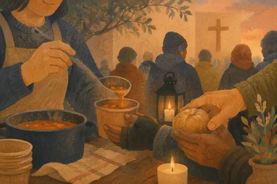 Caring Hands Serving Meals at Chapel Courtyard