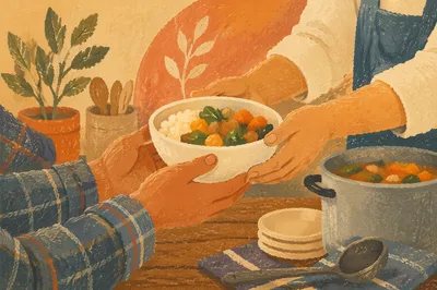 Caring Hands Serving Warm Meal