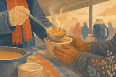 Compassionate Hands Serving Soup to Homeless