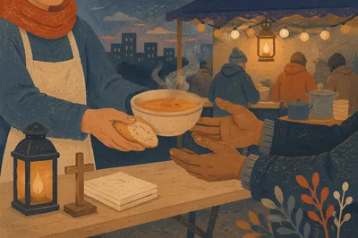 Hands Serving Soup in Compassionate Outreach