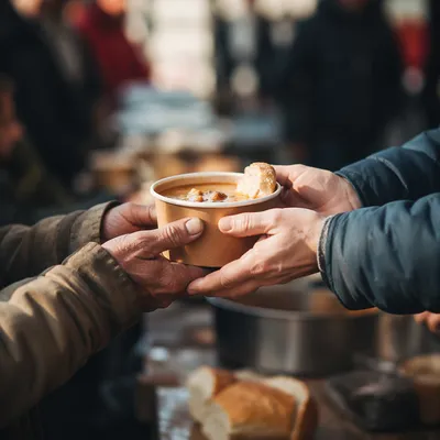 Compassionate Hands Serving Meal to Homeless