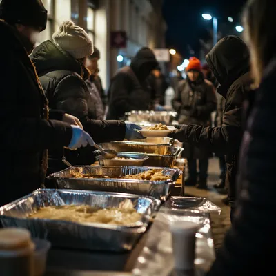 Hands Serving Warm Meals to Homeless Neighbors