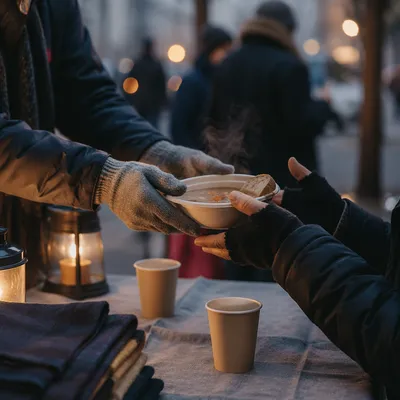 Compassionate Hands Serving Soup to Homeless