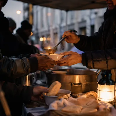 Volunteers Serving Soup at Community Outreach