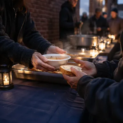 Compassionate Hands Serving Soup and Bread