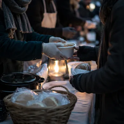 Volunteers Serving Warm Meals at Evening Outreach