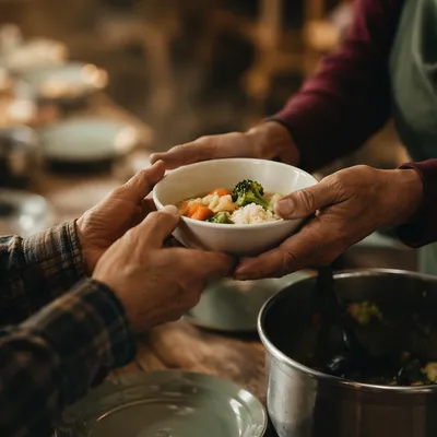Caring Hands Serving Warm Meal