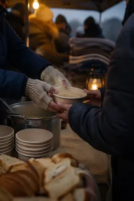 Volunteers Serving Warm Meals with Compassion