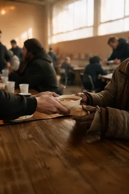 Compassionate Hands Serving Soup and Bread