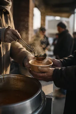 Compassionate Hands Serving Soup to Homeless