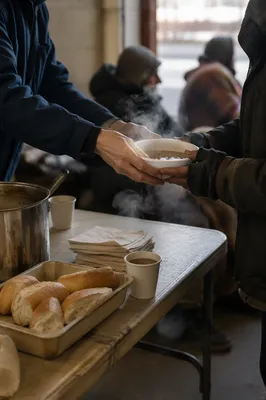 Volunteers Serving Warm Meals to Homeless Neighbors
