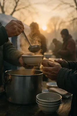 Compassionate Hands Serving Warm Meal Outdoors