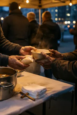Hands Serving Soup at Community Meal