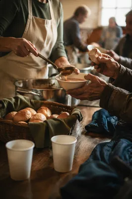 Compassionate Hands Serving Meal to Homeless