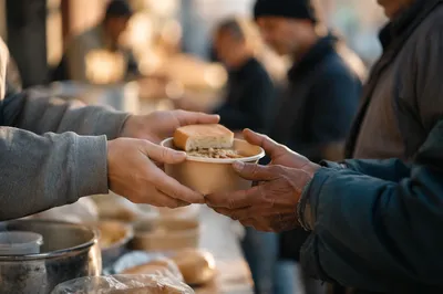 Compassionate Hands Serving Meal Outdoors