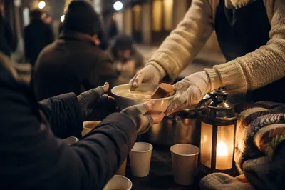 Compassionate Hands Serving Soup to Homeless