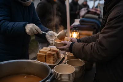 Volunteers Serving Warm Meals with Compassion