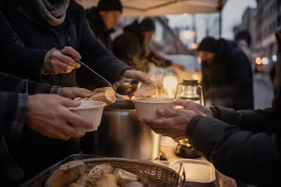 Volunteers Serving Warm Meals with Compassion