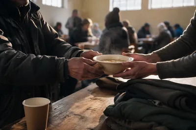 Compassionate Hands Serving Soup to Homeless