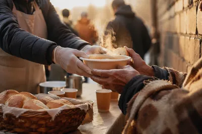 Hands Sharing Soup at Morning Outreach