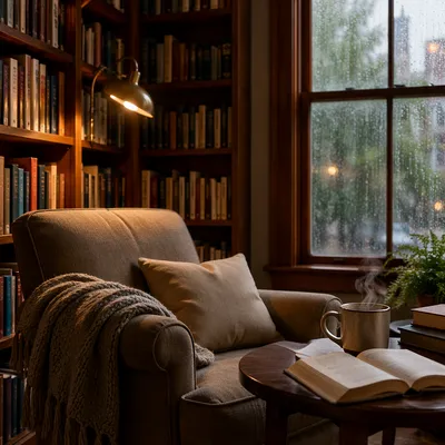 Cozy Home Library Reading Corner Scene